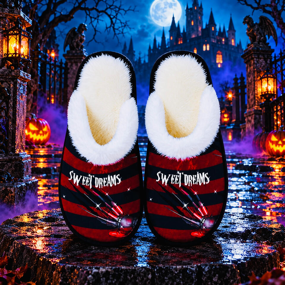 Freddy Krueger Slippers Freddy Krueger striped slippers with claw designs.