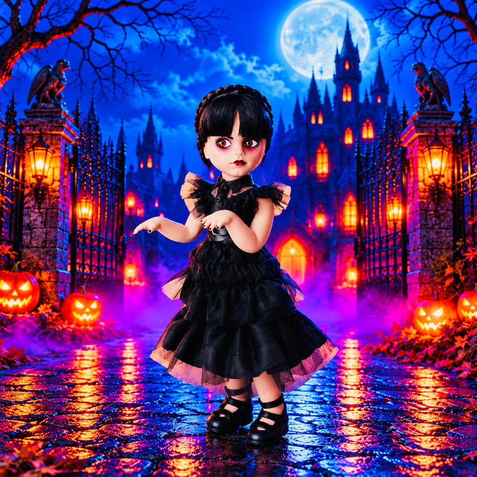 Wednesday Addams Doll Wednesday Addams doll wearing her black dance dress.